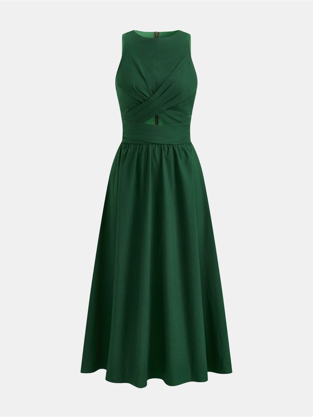 Linen Blend Cut Out Midi Dress